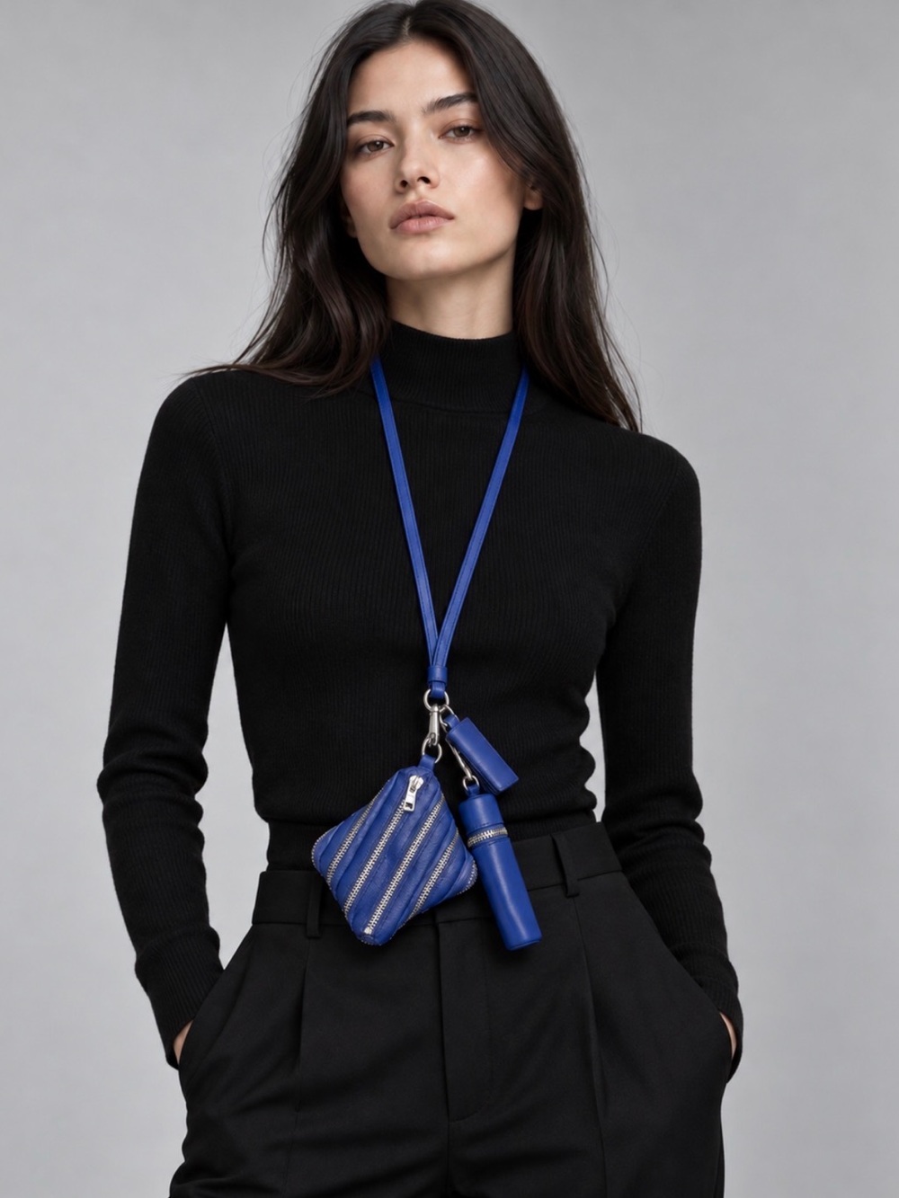 Alexander Wang Elite Lanyard Multi Pouch Blue Silver Utility Set Crossbody